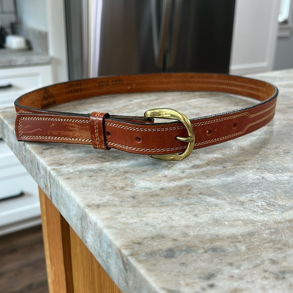 Leegin Men’s Leather Belt 32 with solid brass buckle brown - Picture 1 of 16